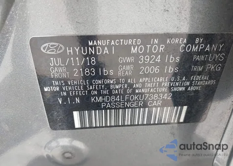 2019 Hyundai Elantra Sel z USA, uszkodzony, nr VIN KMHD84LF0KU738342